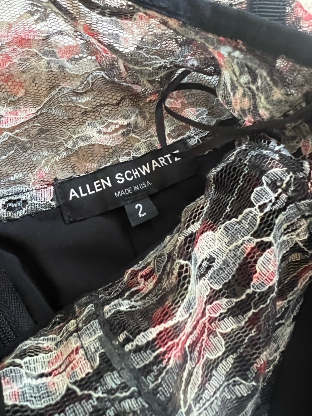 Allen Schwartz Lace Overlay Dress Top in Black, Cream & Pink